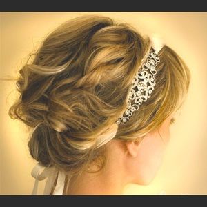 Swarovski Crystal, Rhodium Plated, Satin Ribbon, Handmade Headband.